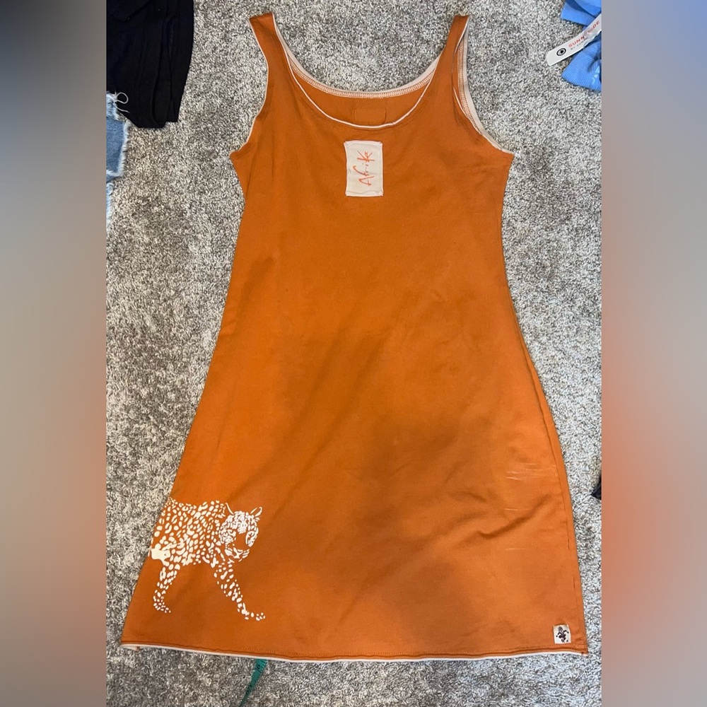 Vintage Baobab Collection Orange Cream Short Sleeve Dress Vibrant Design Size XL